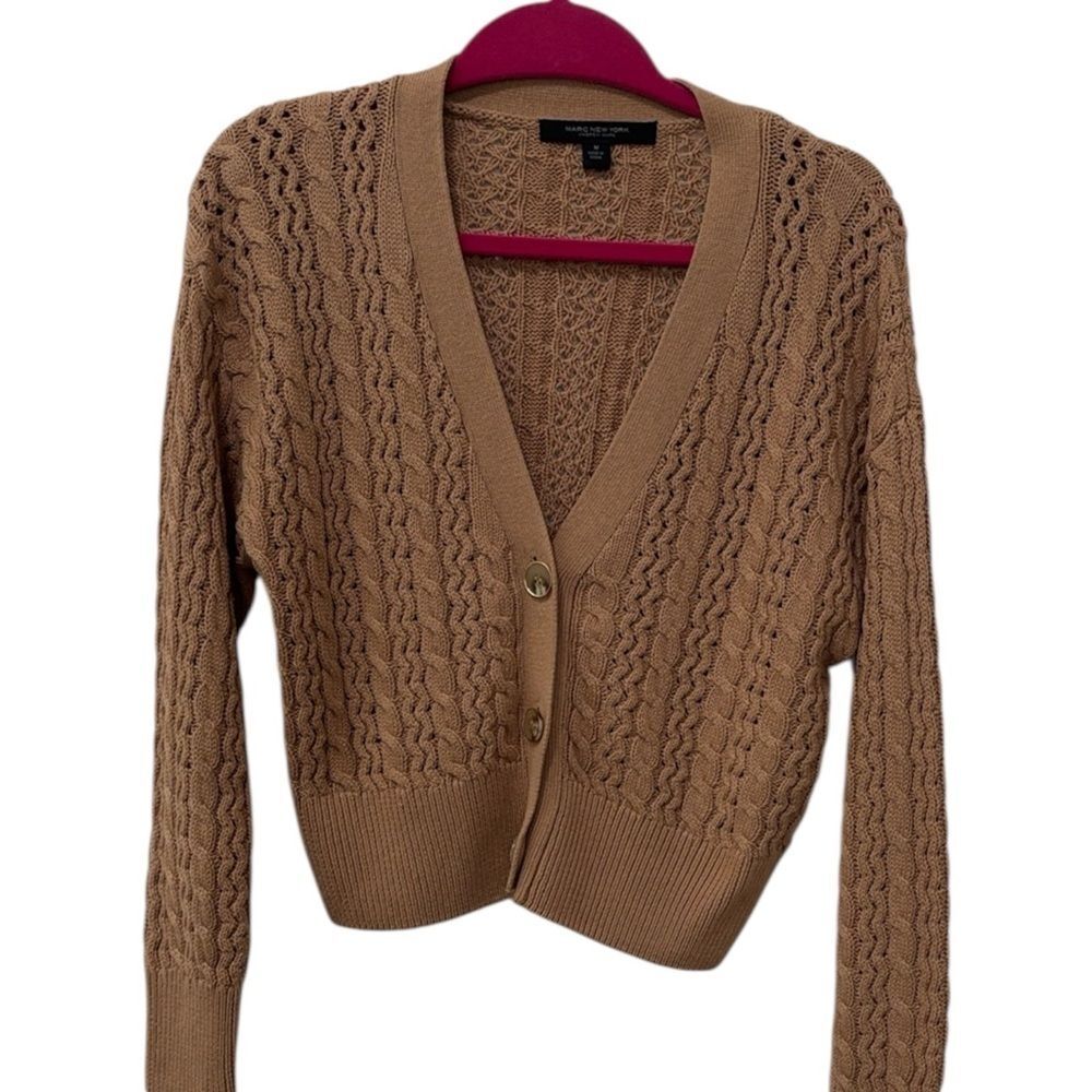 Women's Tan Cable Knit Cardigan Sweater
